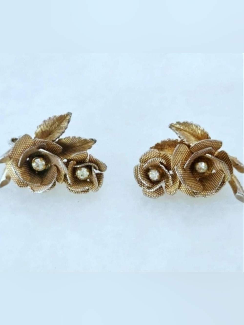 Vintage 1960s Rosette Rhinestone Cuff Earrings, Clip-On, Party, MadMen